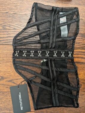 NWT PrettyLittleThing Black Mesh Waist Corset Belt, M/L